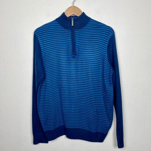 Geoffrey Beene Men's Size Small Blue Stripped 1/4 zip Nautical Sweater - Picture 2 of 8
